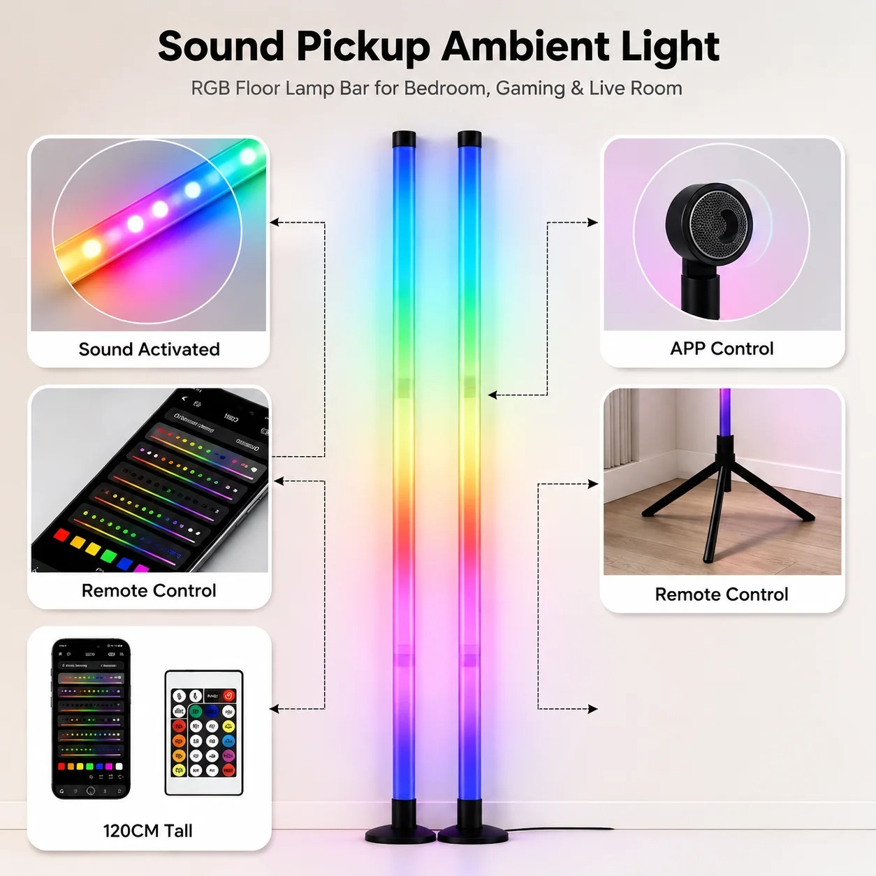 2PCS 120CM RGB Floor Lamp, Sou - огляд і ціна Home Lighting And Decor